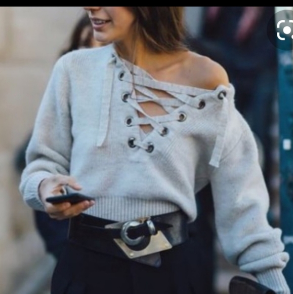 **SOLD** Isabel Marant Grey Charley Lace Up Sweater, Sz. 36 - Picture 4 of 16
